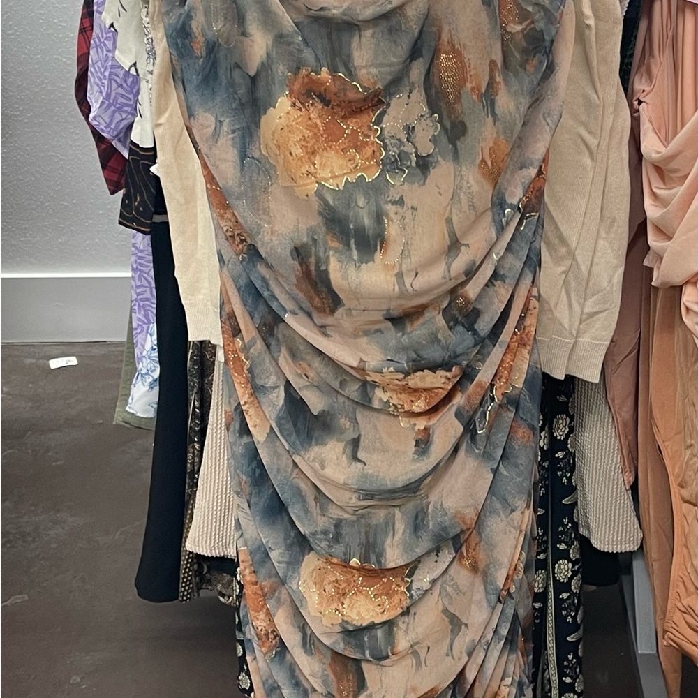 Cowl Neck Maxi Dress in Blue and Tan Tie-Dye - Picture 2 of 2
